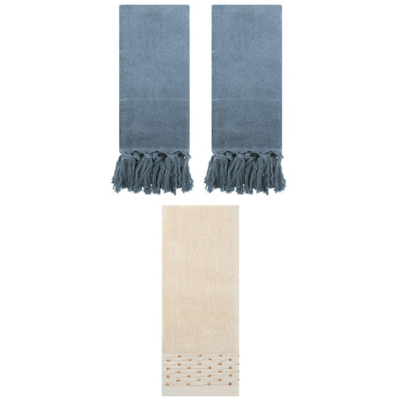 Unique Bargains 3 Pack Solid Cotton Hand Towel for Bathroom 14" x 30" Blue/Light Brown