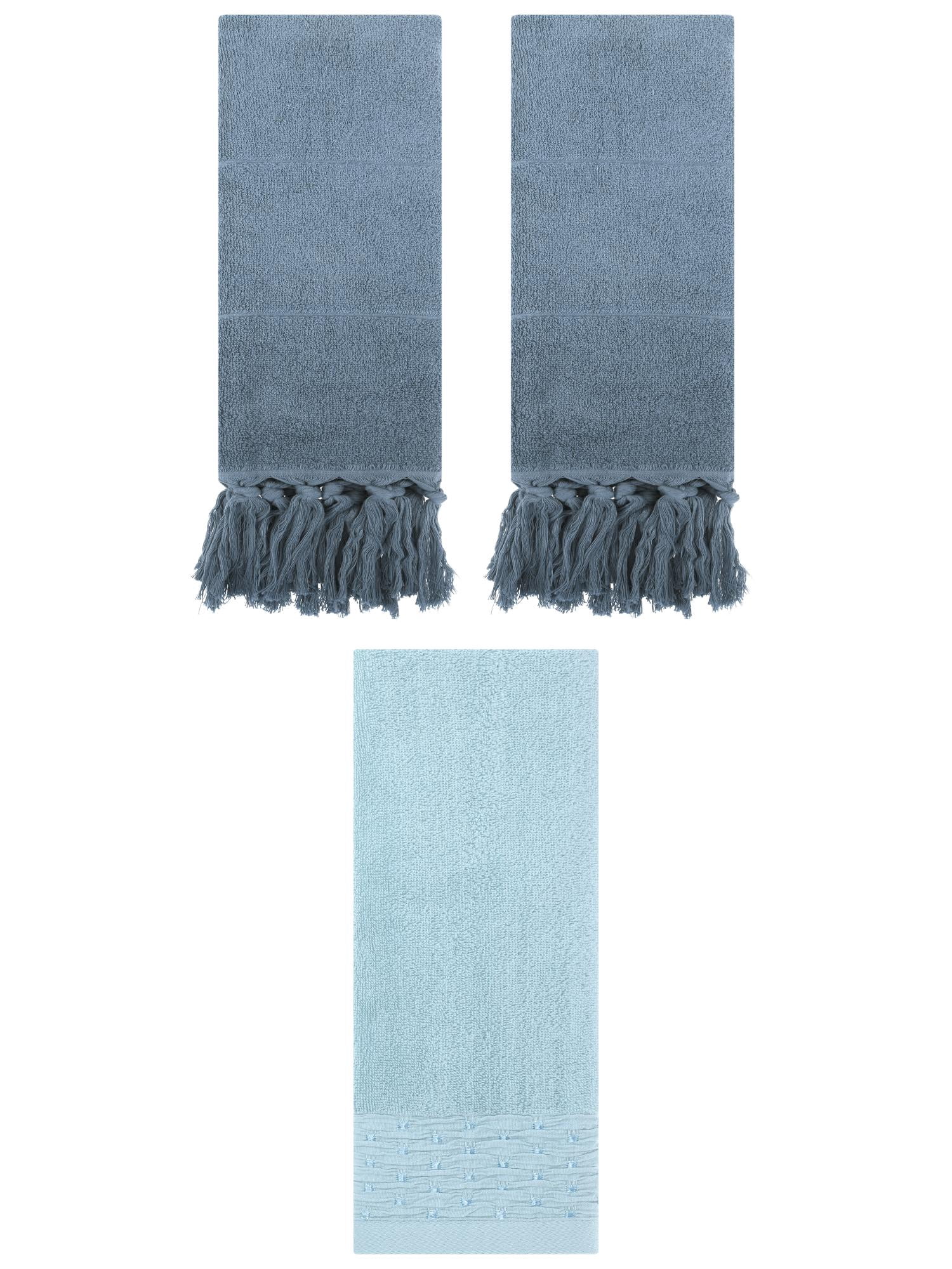 Unique Bargains 3 Pack Solid Cotton Hand Towel for Bathroom 14" x 30" Blue