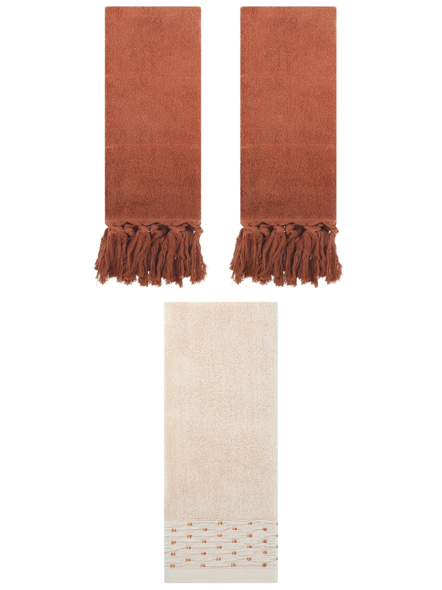 Unique Bargains 3 Pack Solid Cotton Hand Towels for Bathroom 14" x 30" Brown/Light Brown