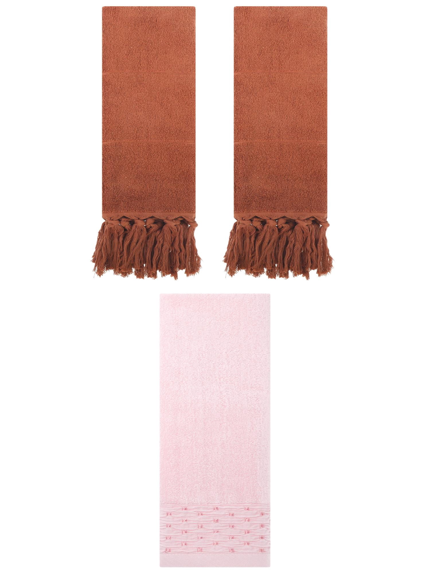 Unique Bargains 3 Pack Solid Cotton Hand Towels for Bathroom 14" x 30" Brown/Pink