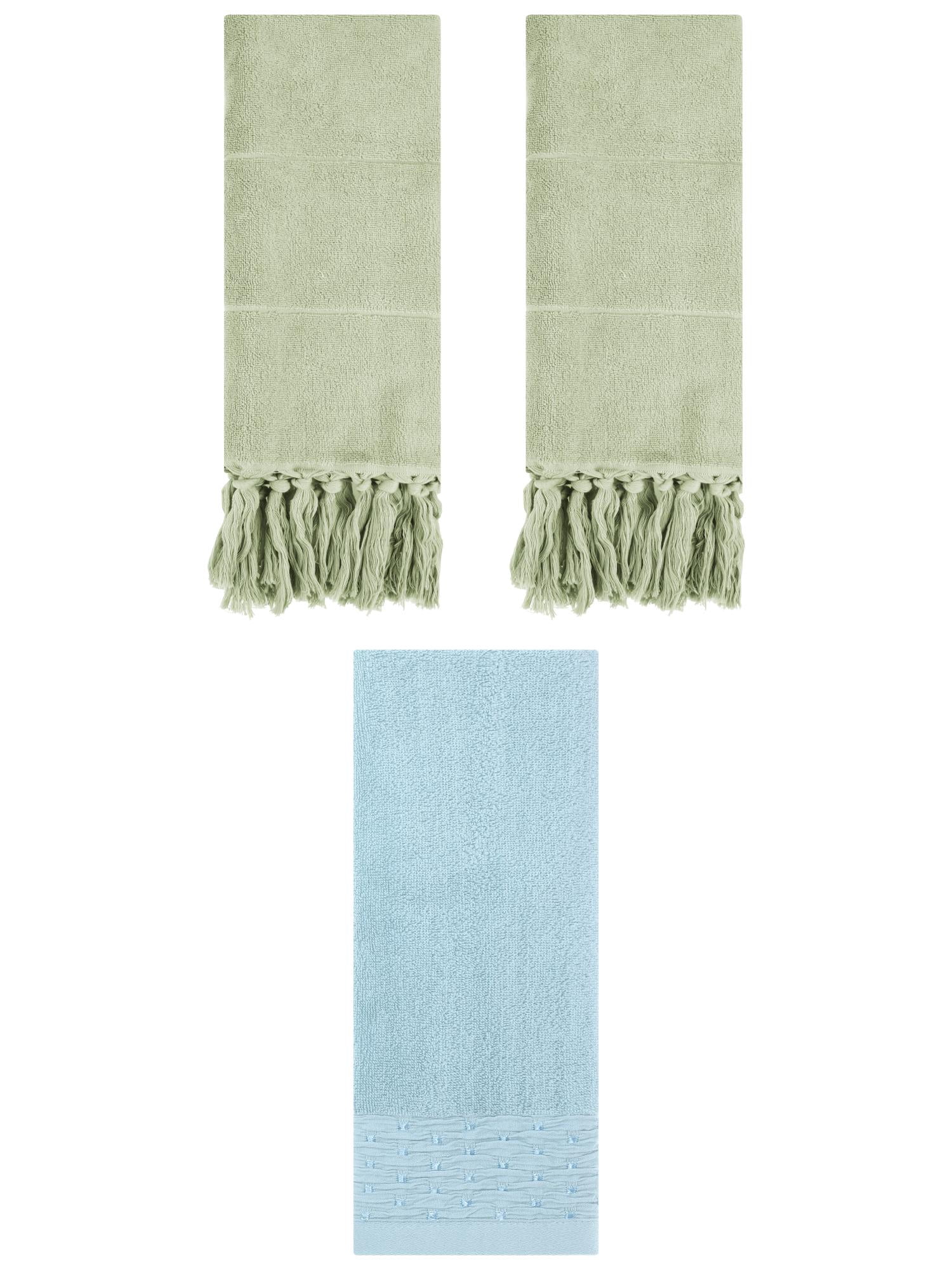 Unique Bargains 3 Pack Solid Cotton Hand Towels for Bathroom 14" x 30" Green/Blue