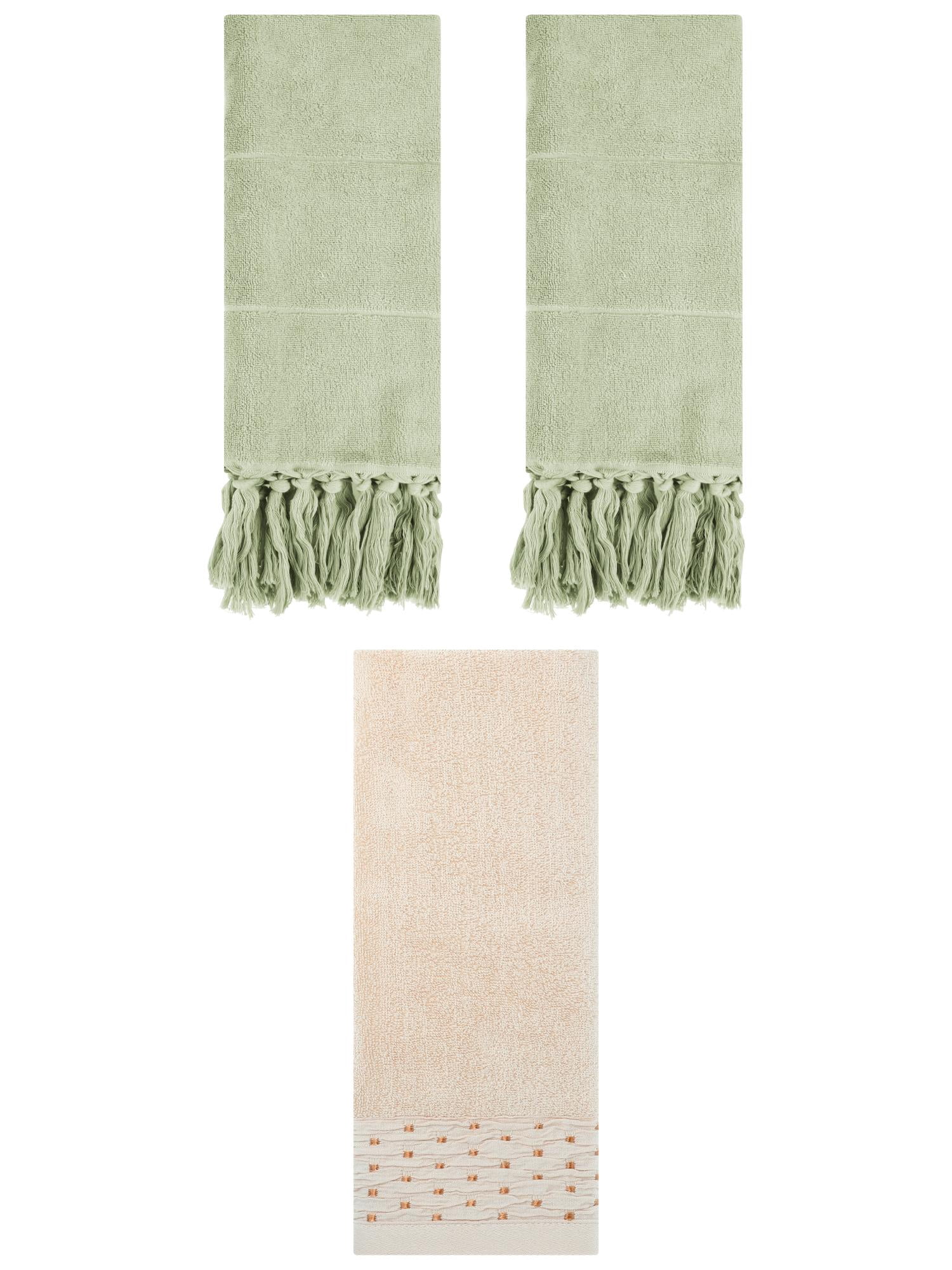 Unique Bargains 3 Pack Solid Cotton Hand Towels for Bathroom 14" x 30" Green/Light Brown