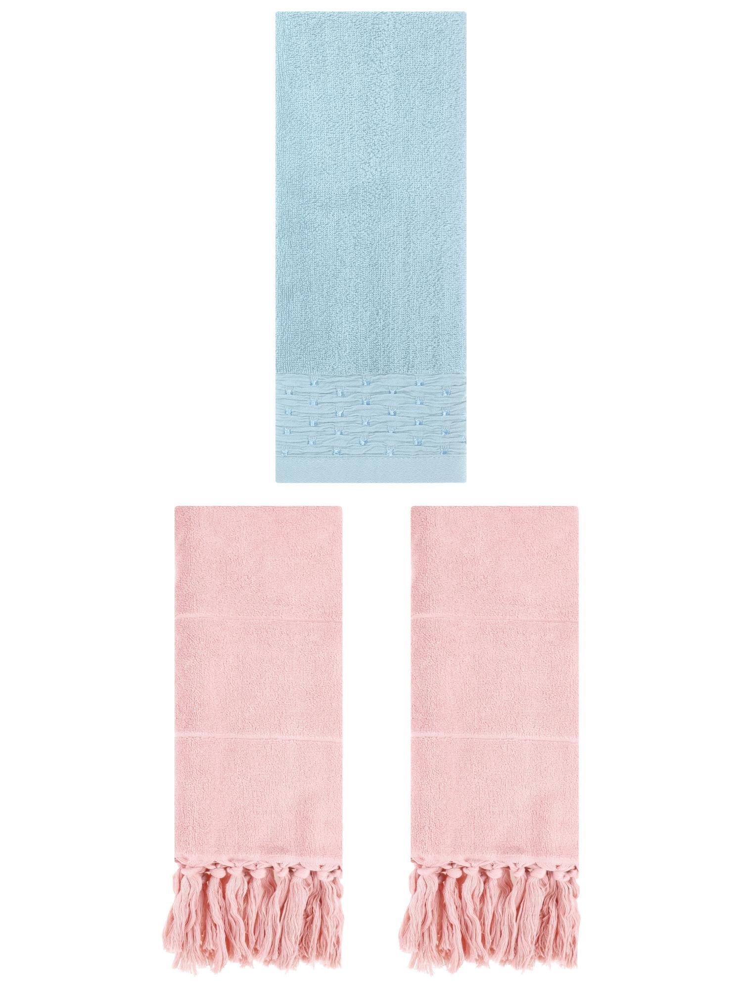 Unique Bargains 3 Pack Solid Cotton Hand Towels for Bathroom 14" x 30" Pink/Blue