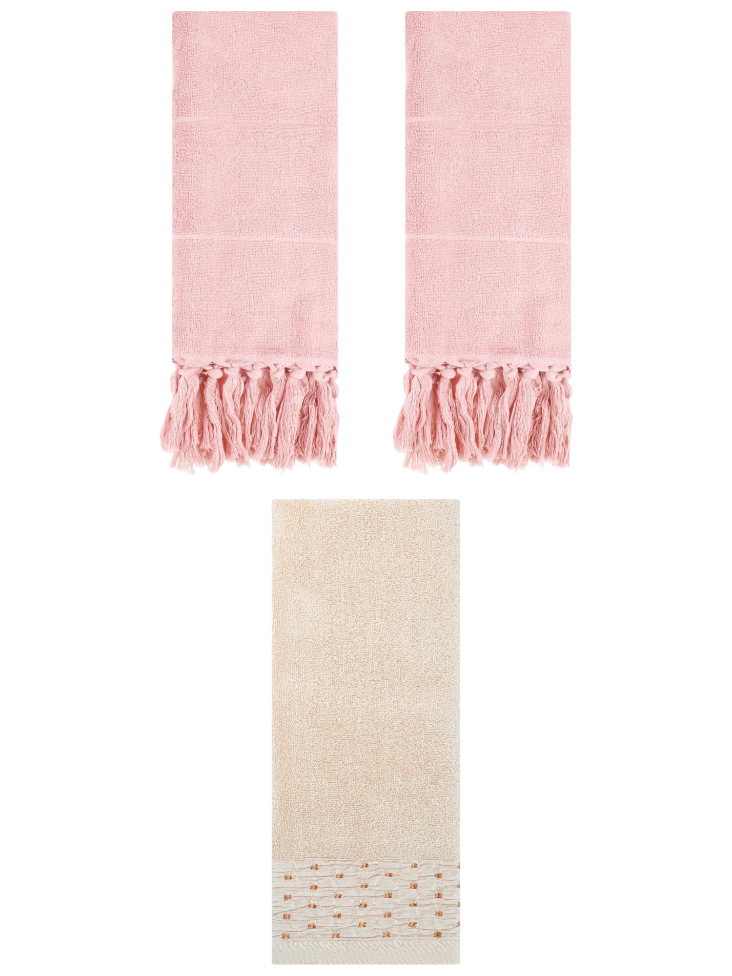 Unique Bargains 3 Pack Solid Cotton Hand Towels for Bathroom 14" x 30" Pink/Light Brown
