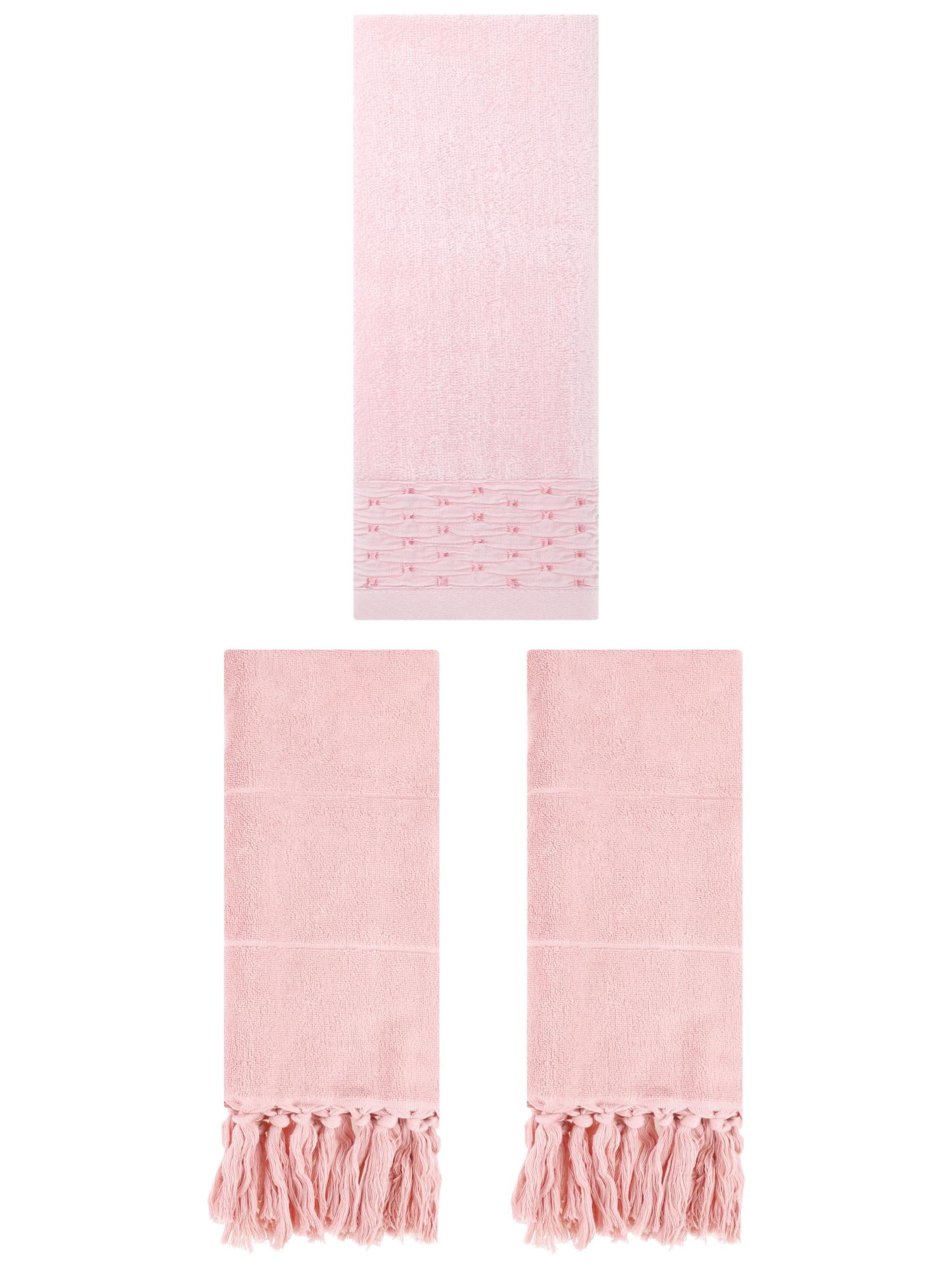 Unique Bargains 3 Pack Solid Cotton Hand Towels for Bathroom 14" x 30" Pink