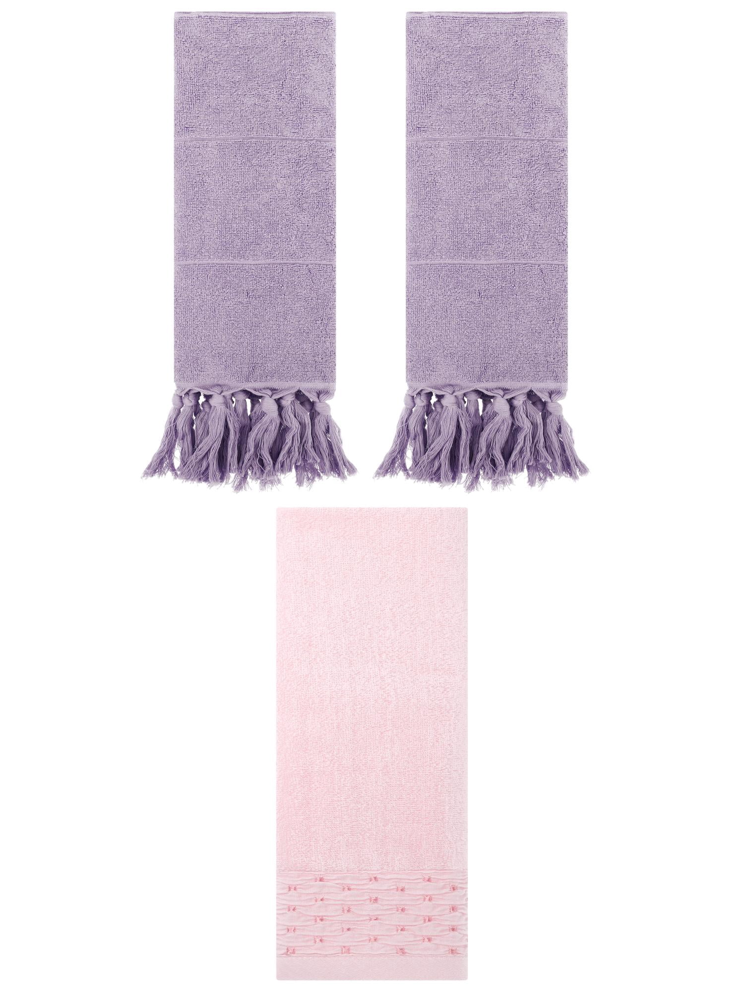 Unique Bargains 3 Pack Solid Cotton Hand Towels for Bathroom 14" x 30" Purple/Pink