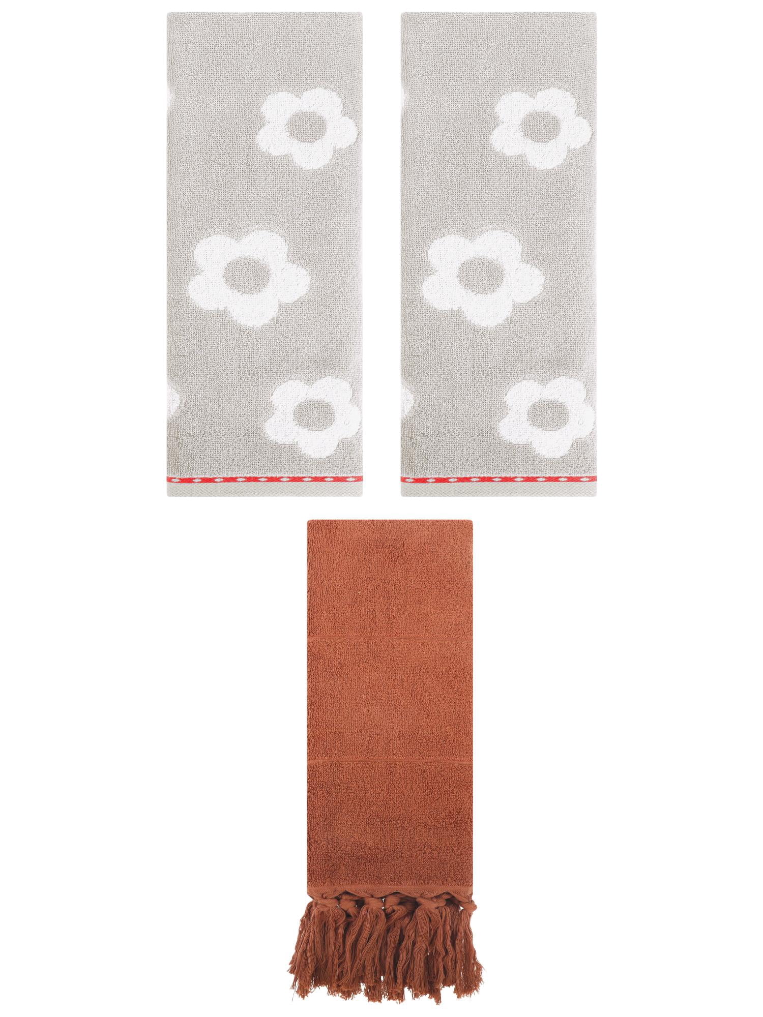 Unique Bargains 3 Pack Solid Floral Soft Hand Towels 14"x30" Brown/Grey