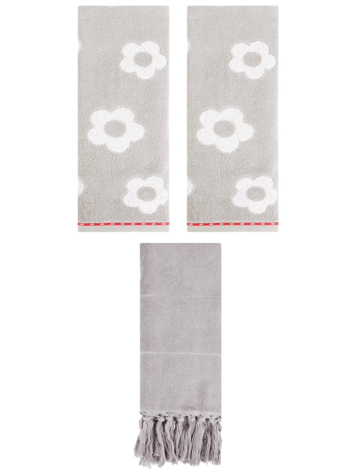 Unique Bargains 3 Pack Solid Floral Soft Hand Towels 14"x30" Grey
