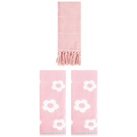 Unique Bargains 3 Pack Solid Floral Soft Hand Towels 14"x30" Pink