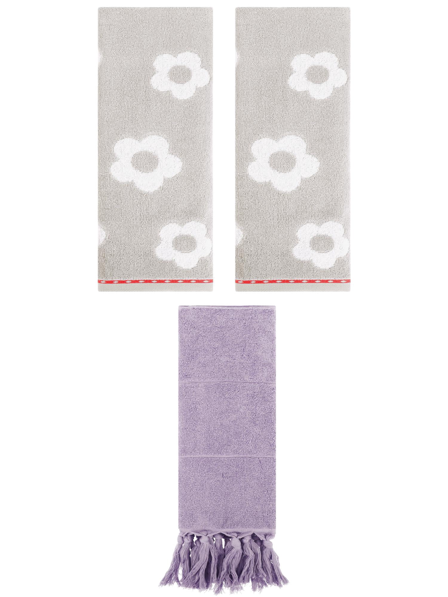 Unique Bargains 3 Pack Solid Floral Soft Hand Towels 14"x30" Purple/Grey