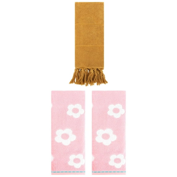 Unique Bargains 3 Pack Solid Floral Soft Hand Towels 14"x30" Yellow/Pink