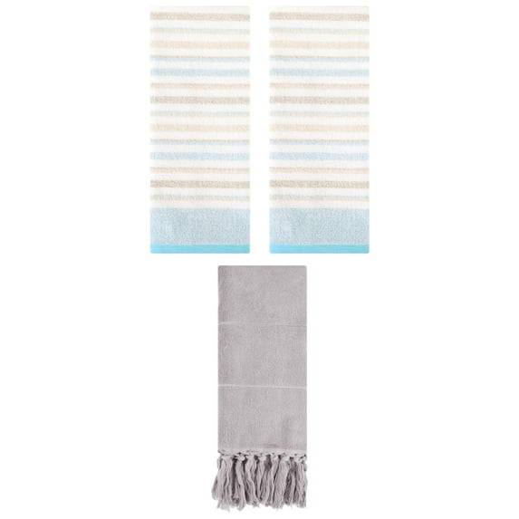 Unique Bargains 3 Pack Solid Room Hand Towels Grey/Blue 14"x30"/13"x27"