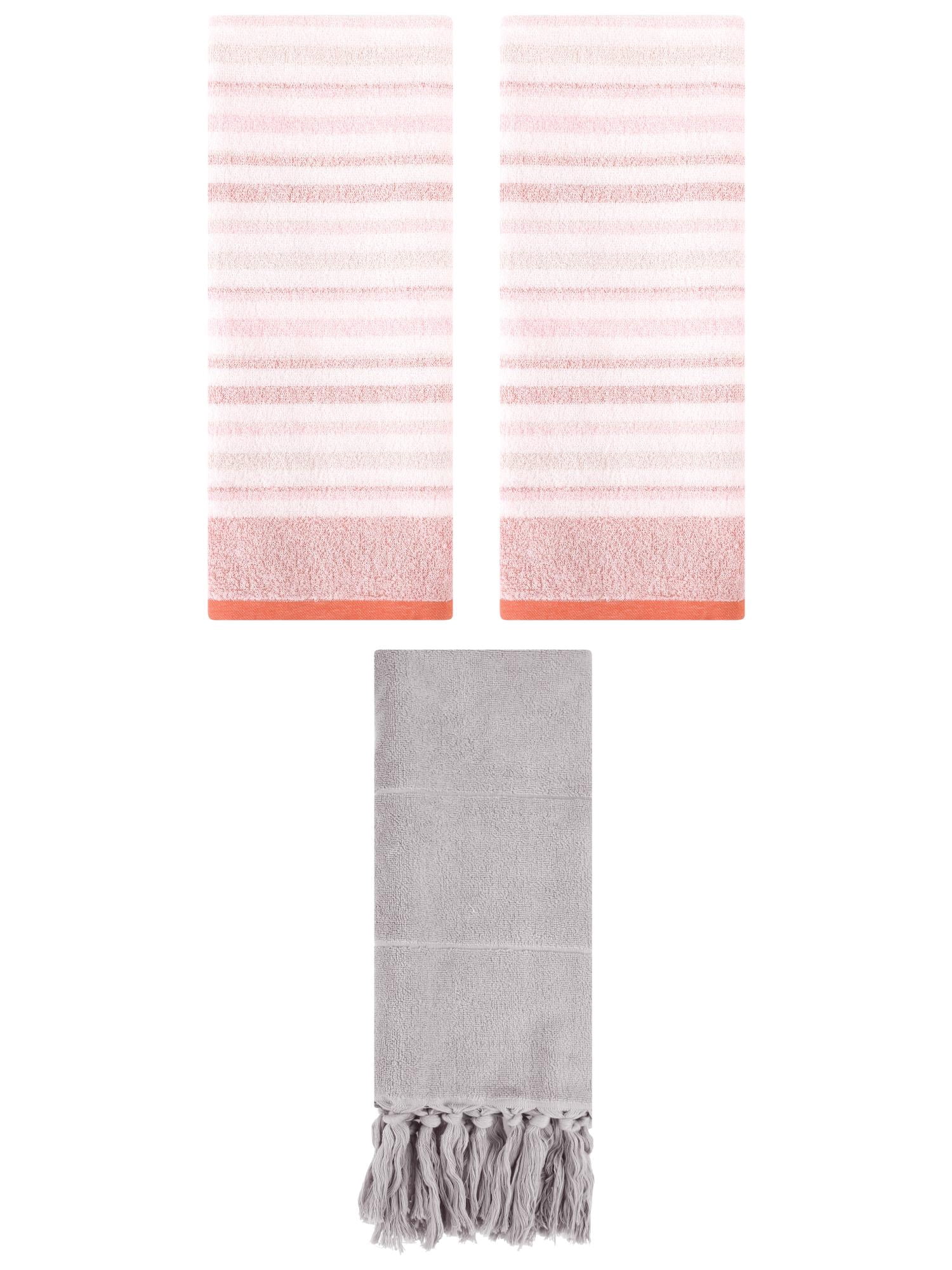 Unique Bargains 3 Pack Solid Room Hand Towels Grey/Pink 14"x30"/13"x27"