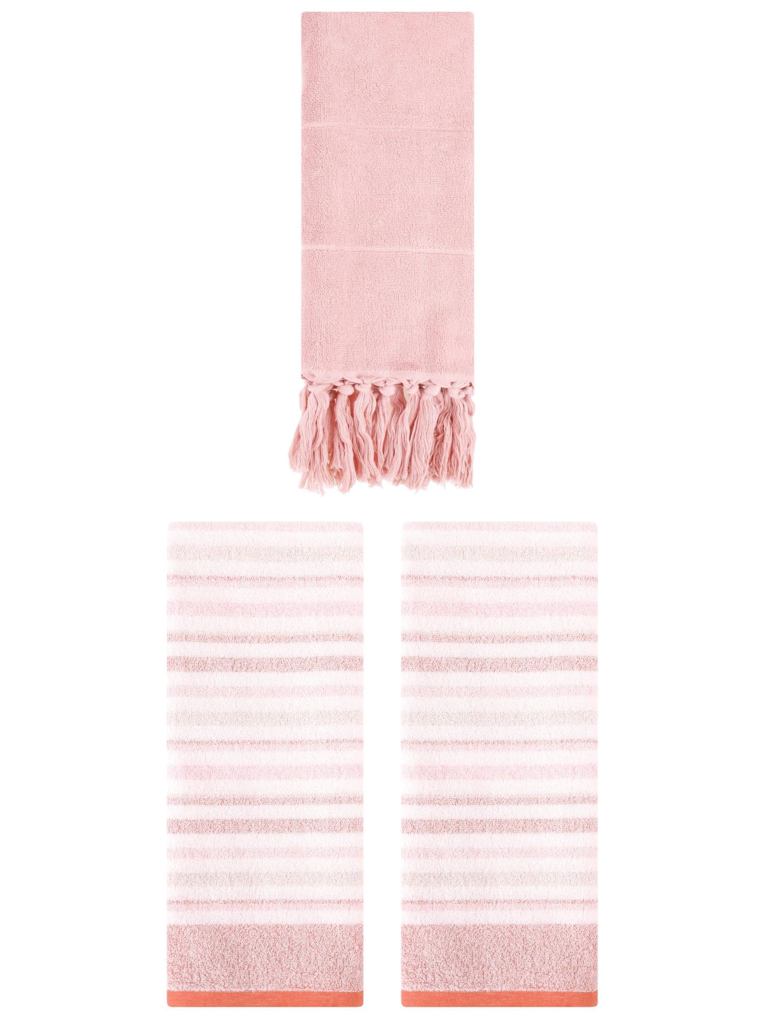 Unique Bargains 3 Pack Solid Room Hand Towels Pink 14"x30"/13"x27"