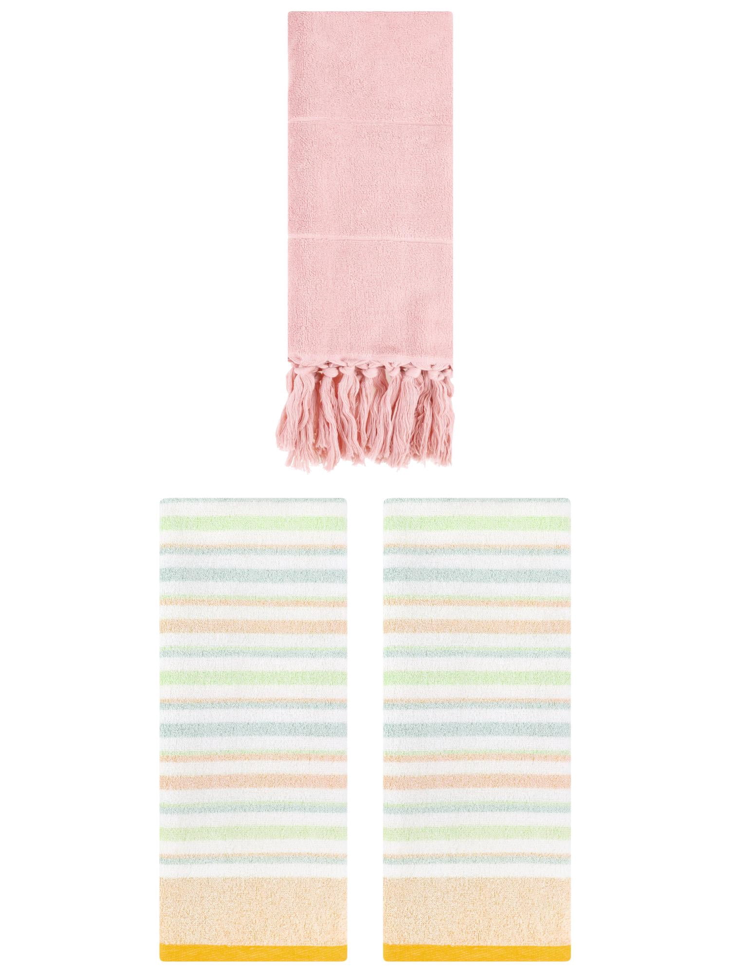 Unique Bargains 3 Pack Solid Room Hand Towels Pink/Yellow 14"x30"/13"x27"