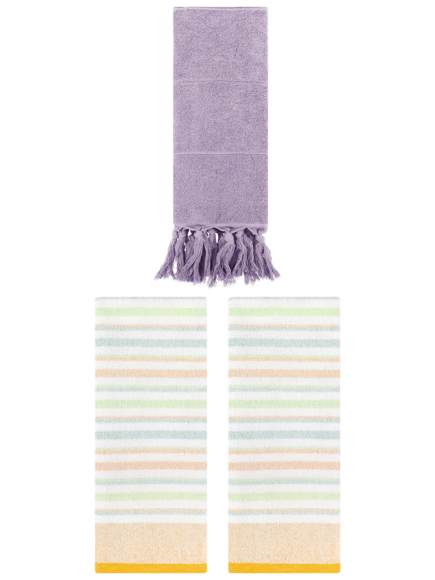 Unique Bargains 3 Pack Solid Room Hand Towels Purple/Yellow 14"x30"/13"x27"