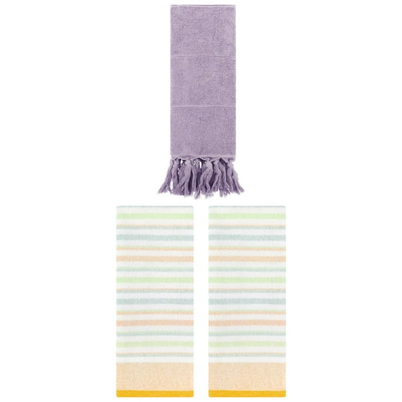 Unique Bargains 3 Pack Solid Room Hand Towels Purple/Yellow 14"x30"/13"x27"