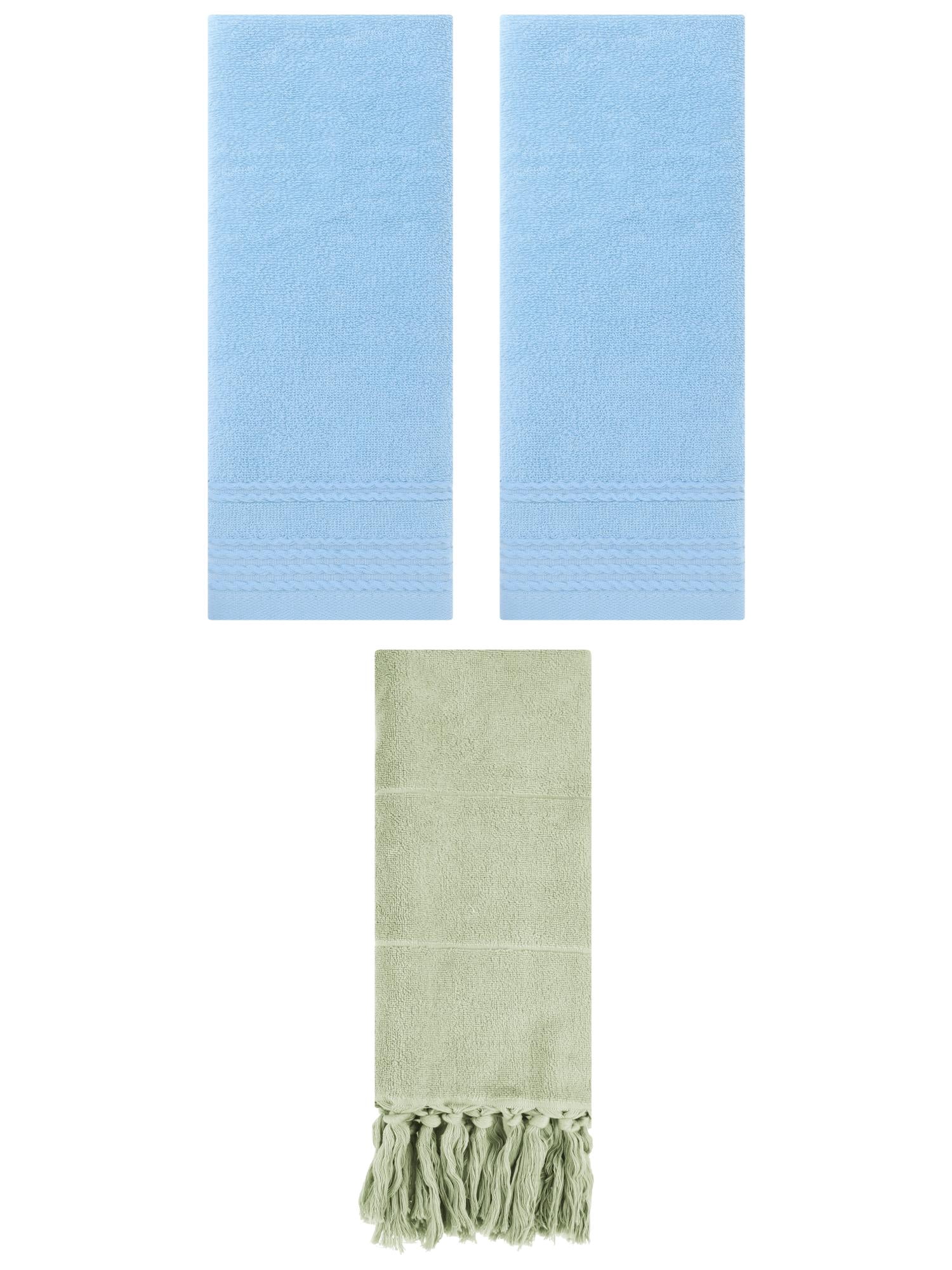 Unique Bargains 3 Pack Solid Tassels Bathroom Hand Towels 14" x 30" Green/Blue