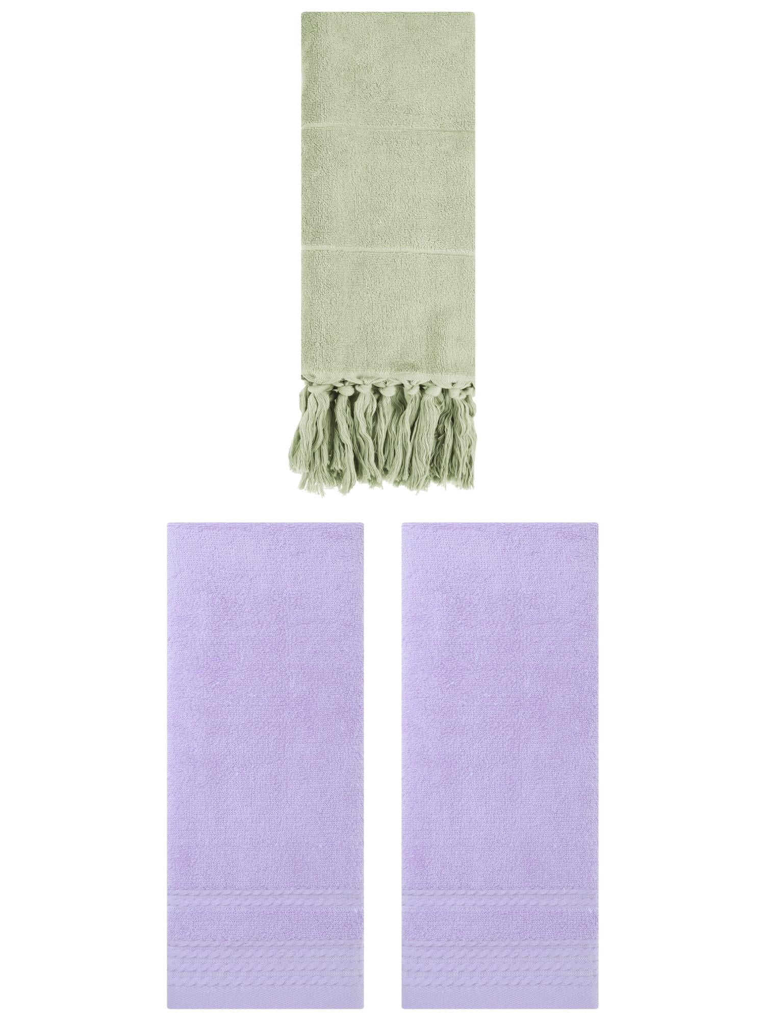 Unique Bargains 3 Pack Solid Tassels Bathroom Hand Towels 14" x 30" Green/Purple