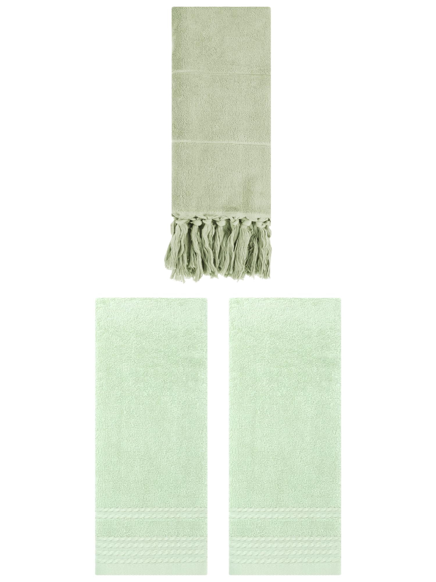 Unique Bargains 3 Pack Solid Tassels Bathroom Hand Towels 14" x 30" Green