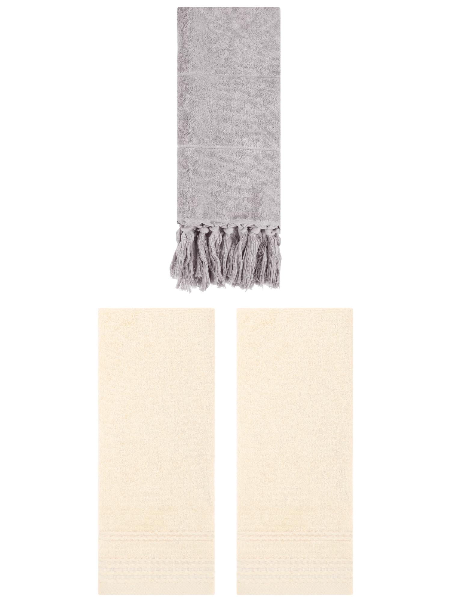 Unique Bargains 3 Pack Solid Tassels Bathroom Hand Towels 14" x 30" Grey/Beige