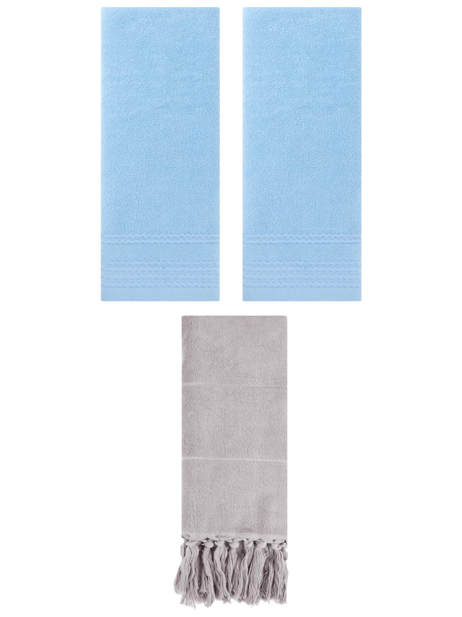Unique Bargains 3 Pack Solid Tassels Bathroom Hand Towels 14" x 30" Grey/Blue
