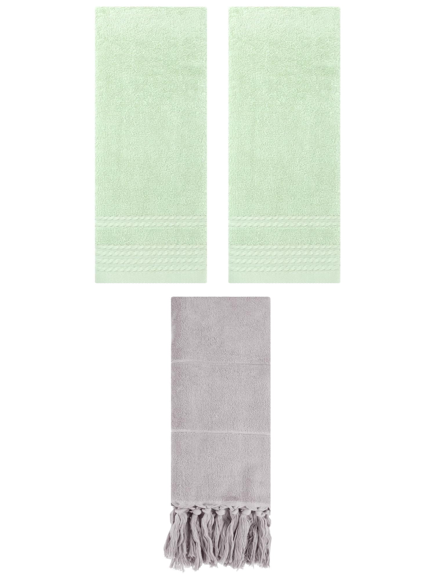 Unique Bargains 3 Pack Solid Tassels Bathroom Hand Towels 14" x 30" Grey/Green
