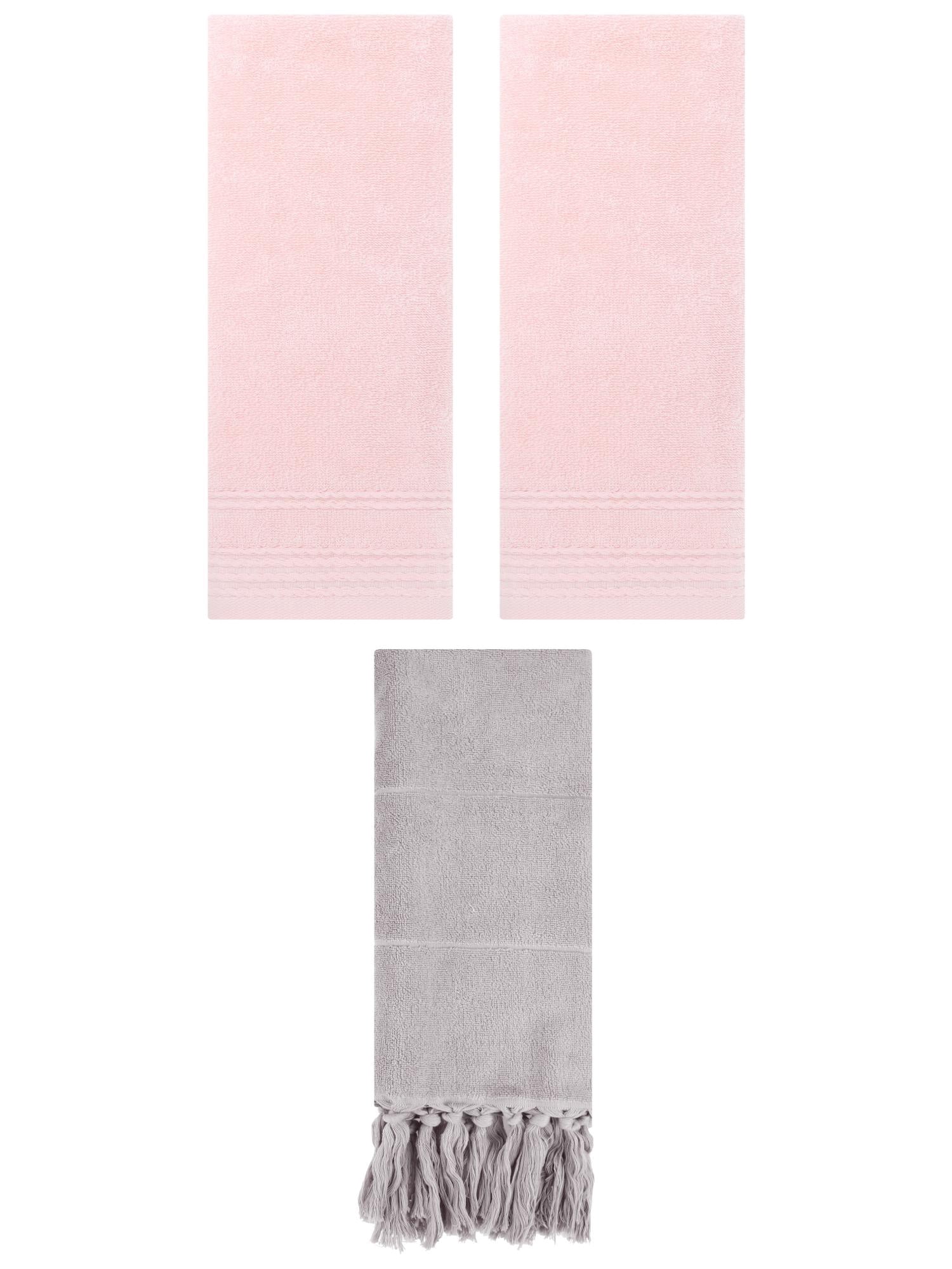 Unique Bargains 3 Pack Solid Tassels Bathroom Hand Towels 14" x 30" Grey/Pink
