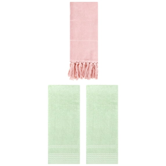 Unique Bargains 3 Pack Solid Tassels Bathroom Hand Towels 14" x 30" Pink/Green