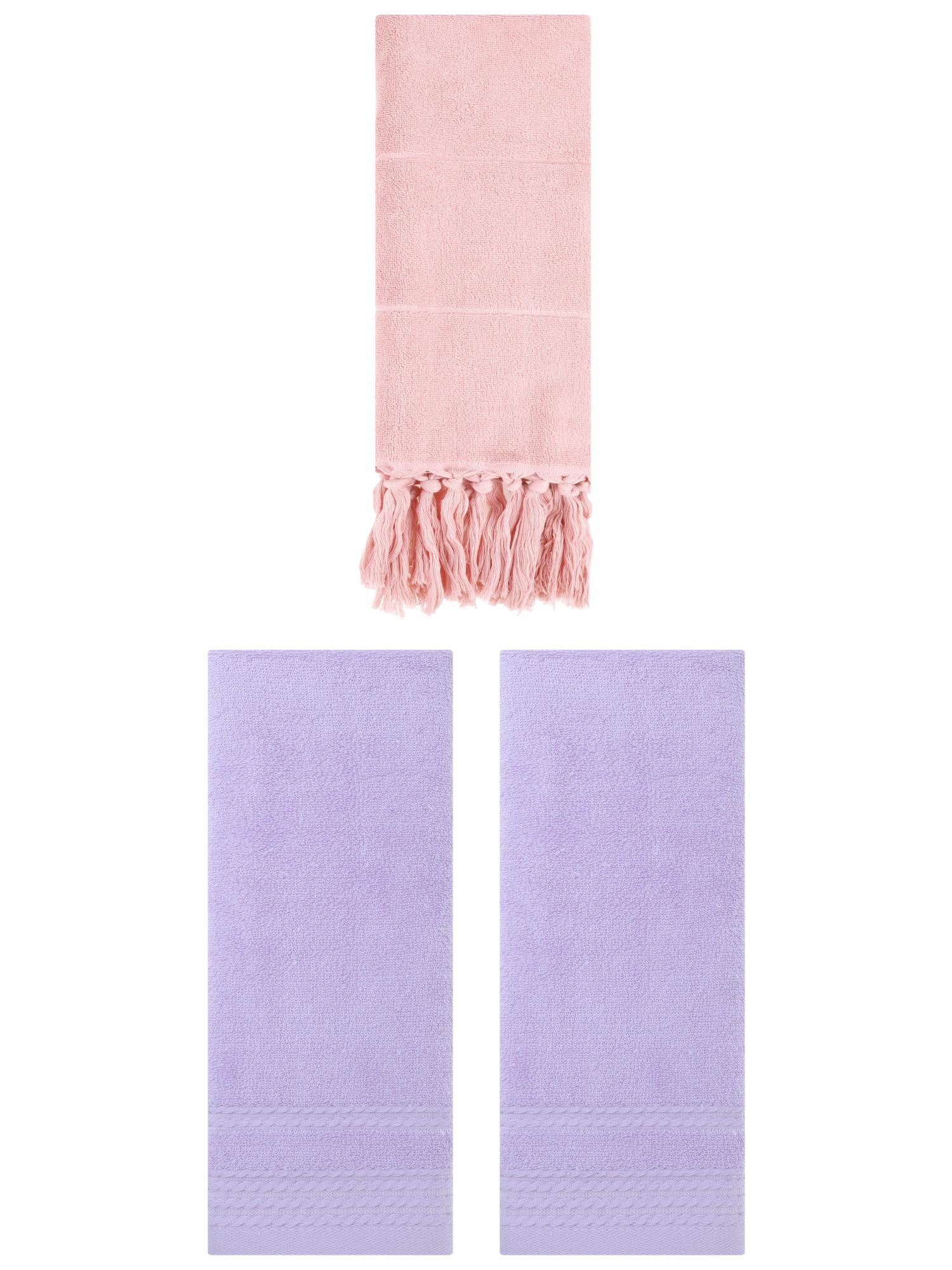 Unique Bargains 3 Pack Solid Tassels Bathroom Hand Towels 14" x 30" Pink/Purple