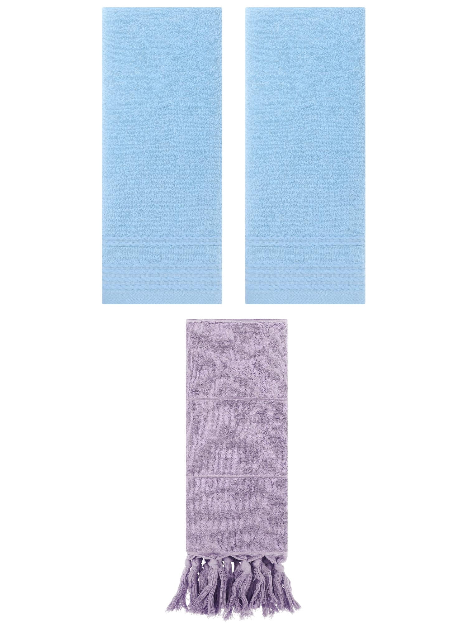 Unique Bargains 3 Pack Solid Tassels Bathroom Hand Towels 14" x 30" Purple/Blue