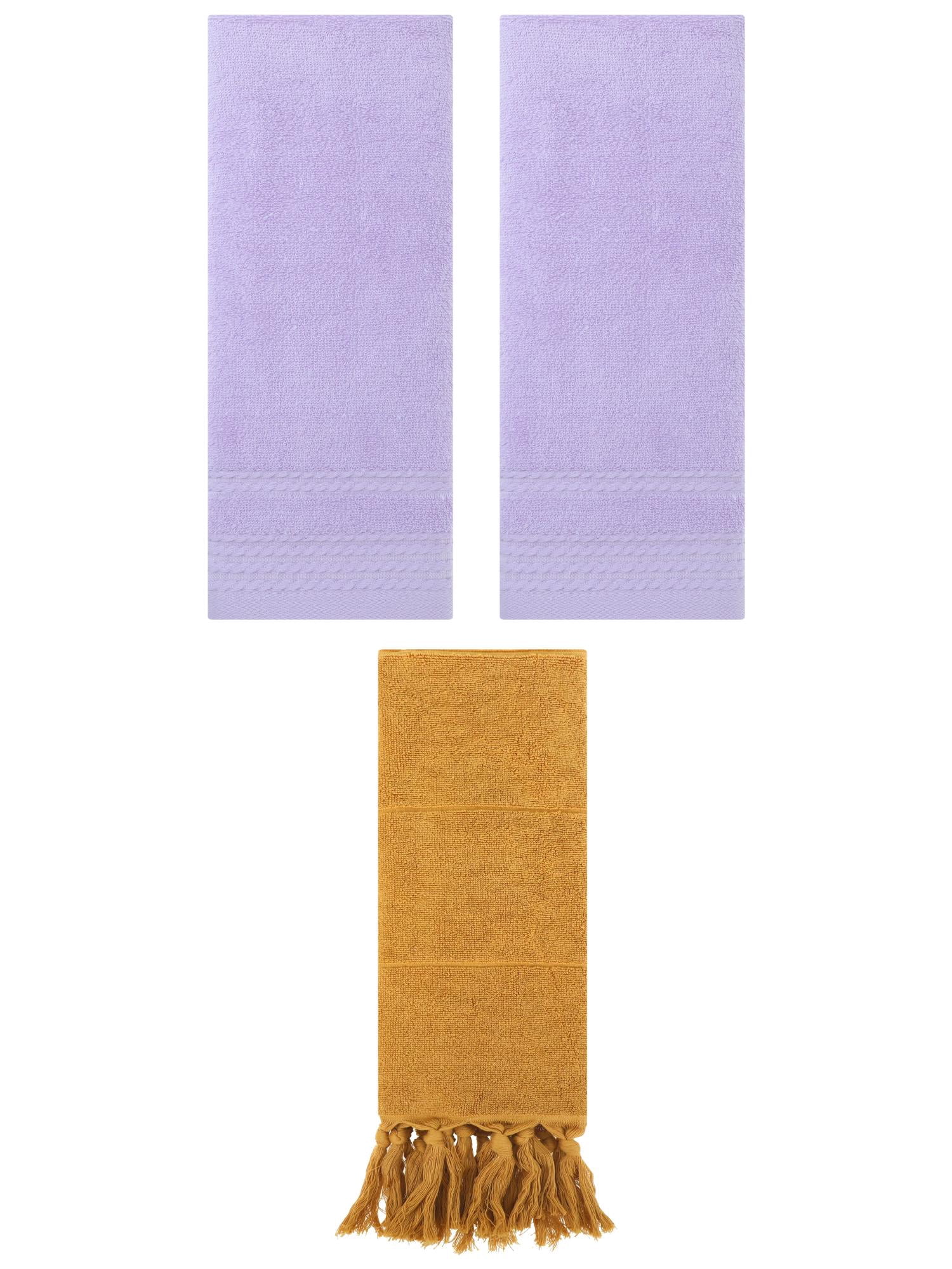 Unique Bargains 3 Pack Solid Tassels Bathroom Hand Towels 14" x 30" Yellow/Purple