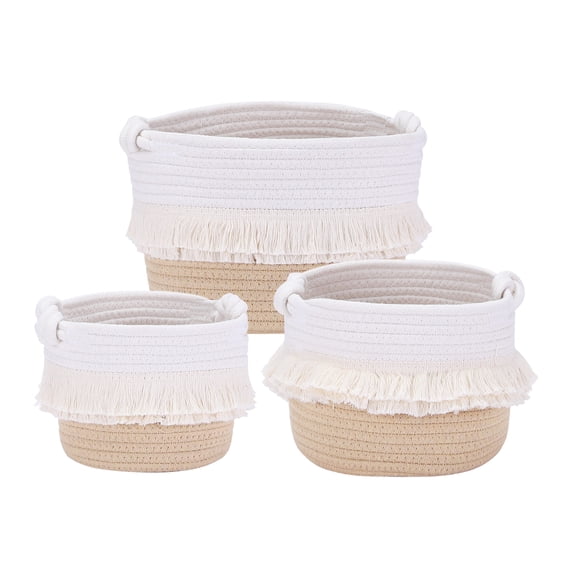 Unique Bargains 3 Pack Storage Basket Shelf Storage Bin Organizer Bin for Home White Brown