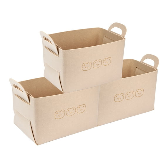 Unique Bargains 3 Pack Storage Cube with Handles Beige 14.2*9.8*9.1in