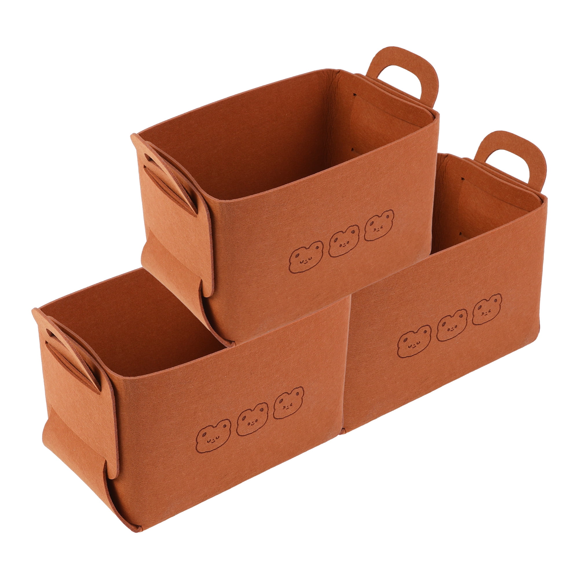 Unique Bargains 3 Pack Storage Cube with Handles Brown 7.1*5.1*4.3in