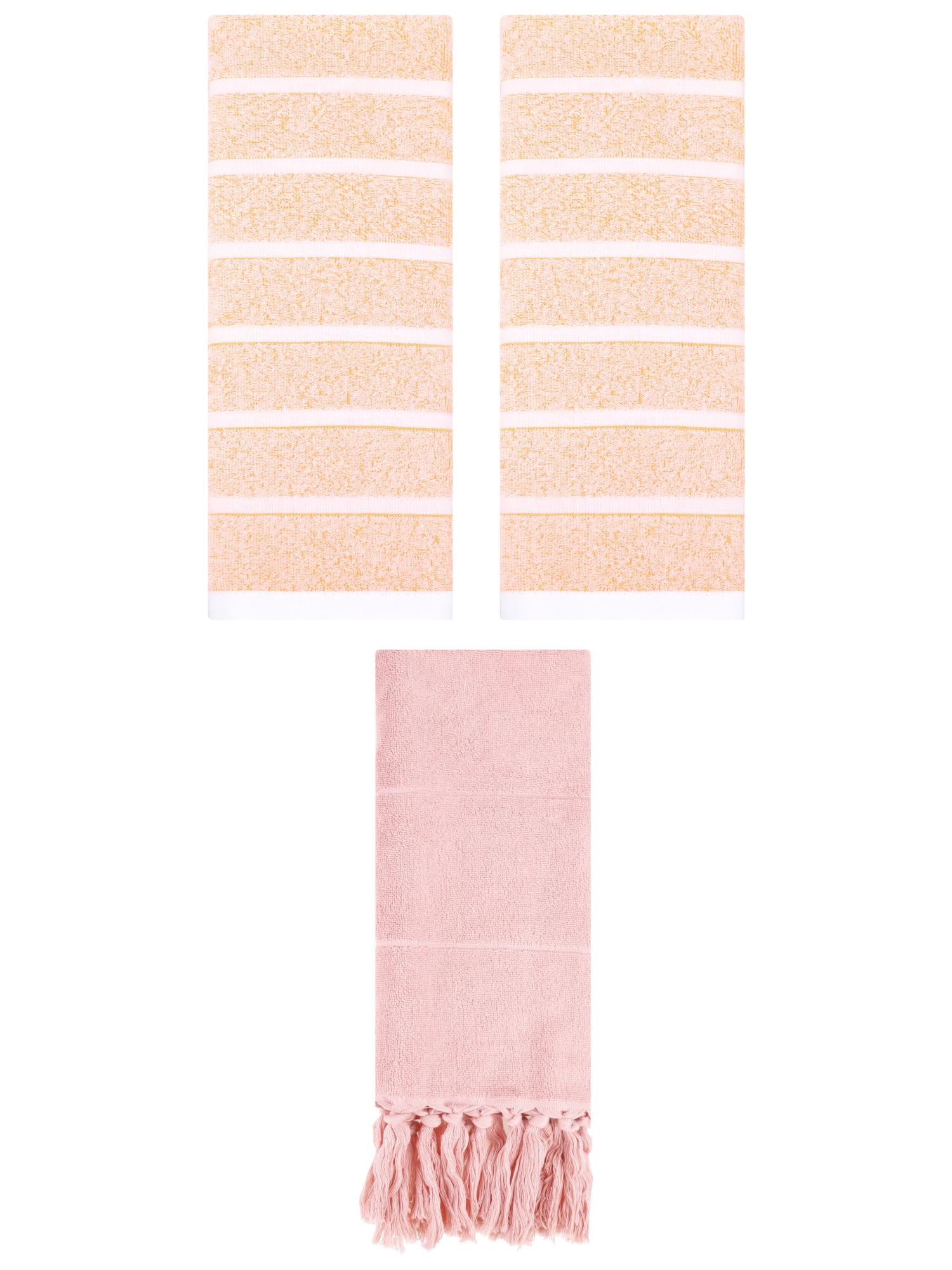 Unique Bargains 3 Pack Striped Solid Hand Towel Pink/Orange 14"x30"/13"x29"