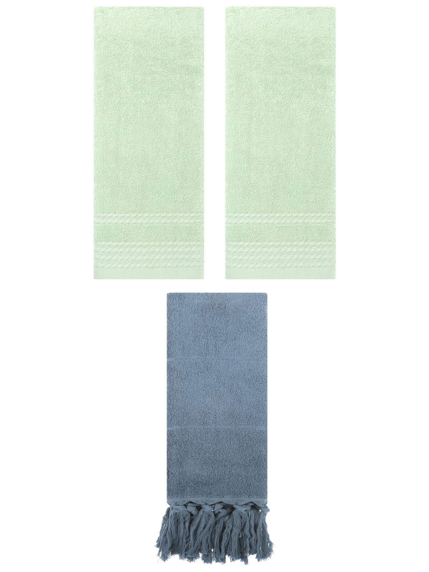 Unique Bargains 3 Pack Striped Tassels Bathroom Hand Towel 14" x 30" Blue/Green