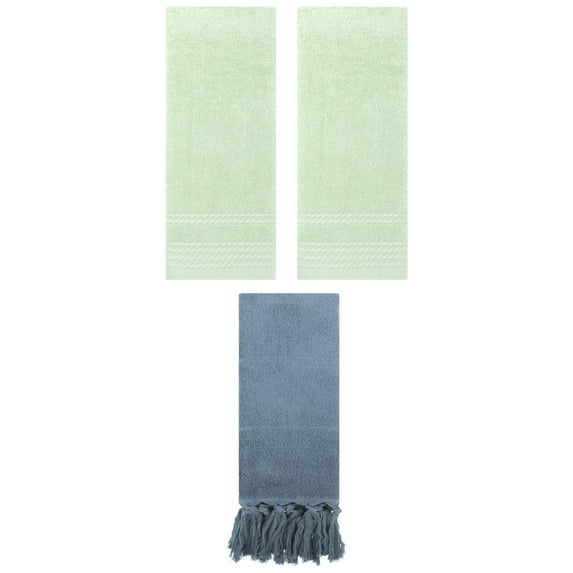 Unique Bargains 3 Pack Striped Tassels Bathroom Hand Towel 14" x 30" Blue/Green