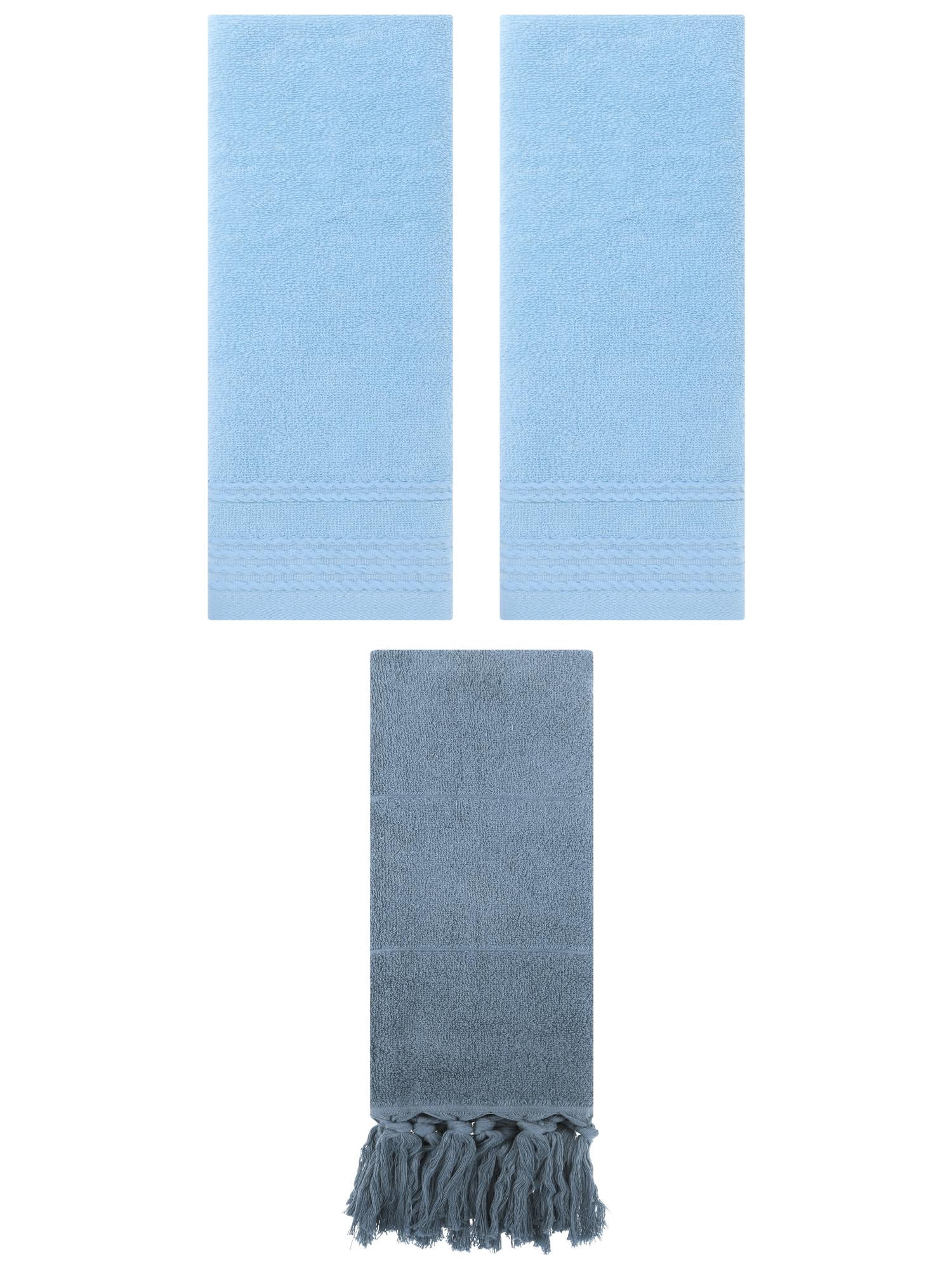 Unique Bargains 3 Pack Striped Tassels Bathroom Hand Towel 14" x 30" Blue