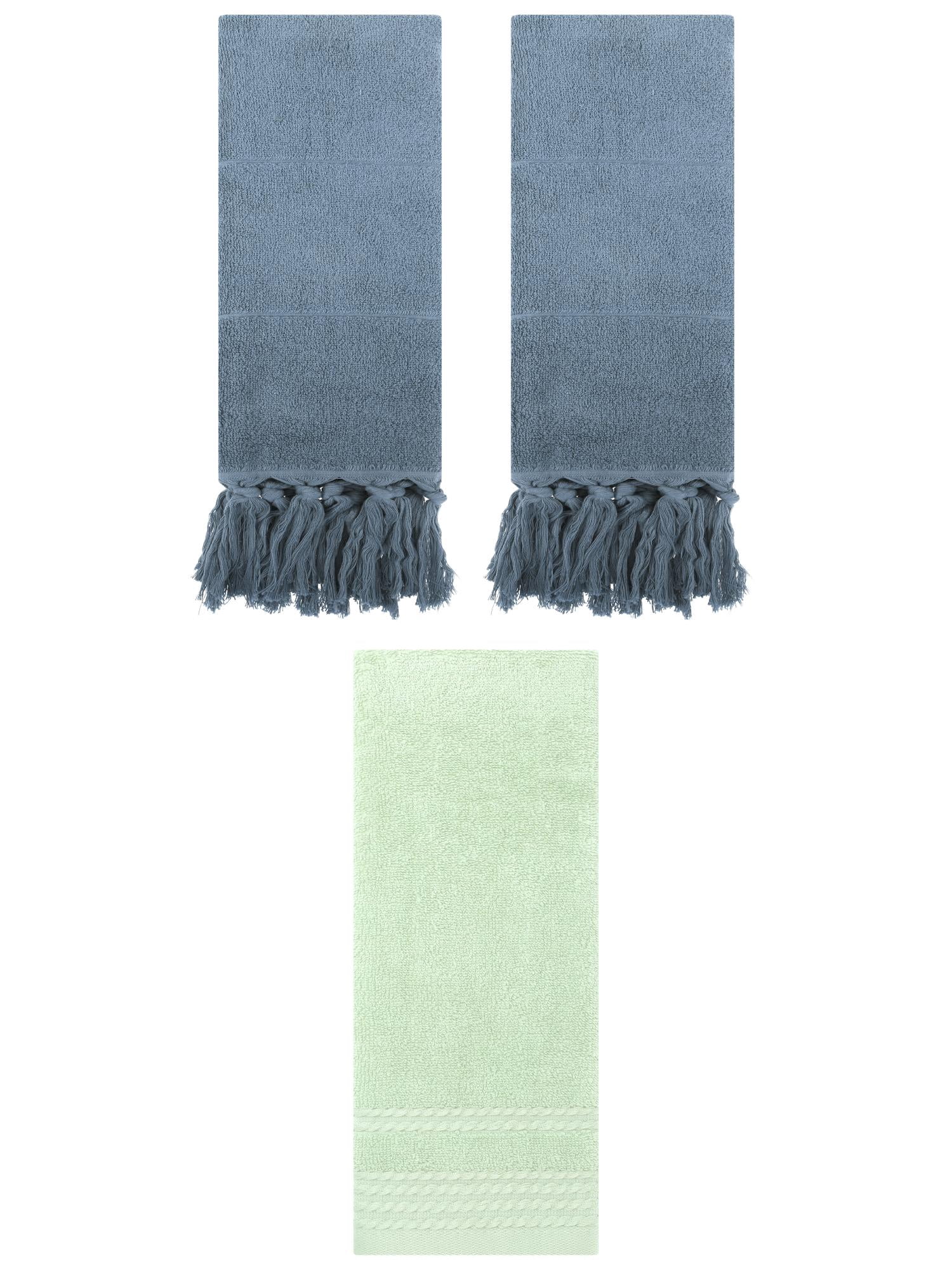 Unique Bargains 3 Pack Striped Tassels Hand Towels for Bathroom 14" x 30" Blue/Green