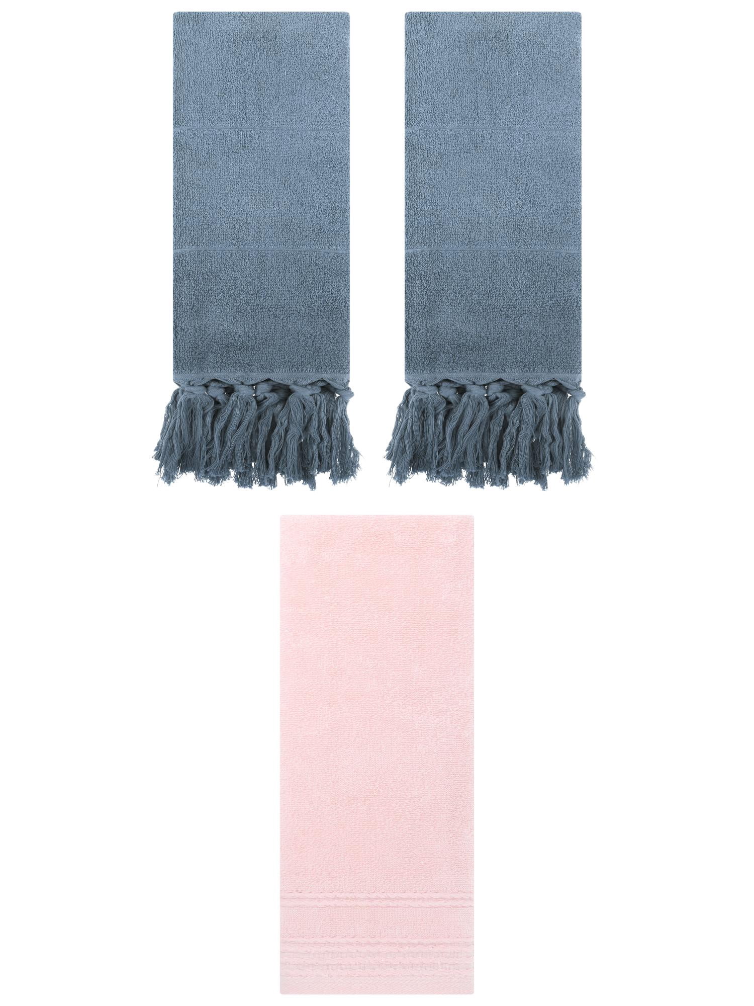 Unique Bargains 3 Pack Striped Tassels Hand Towels for Bathroom 14" x 30" Blue/Pink