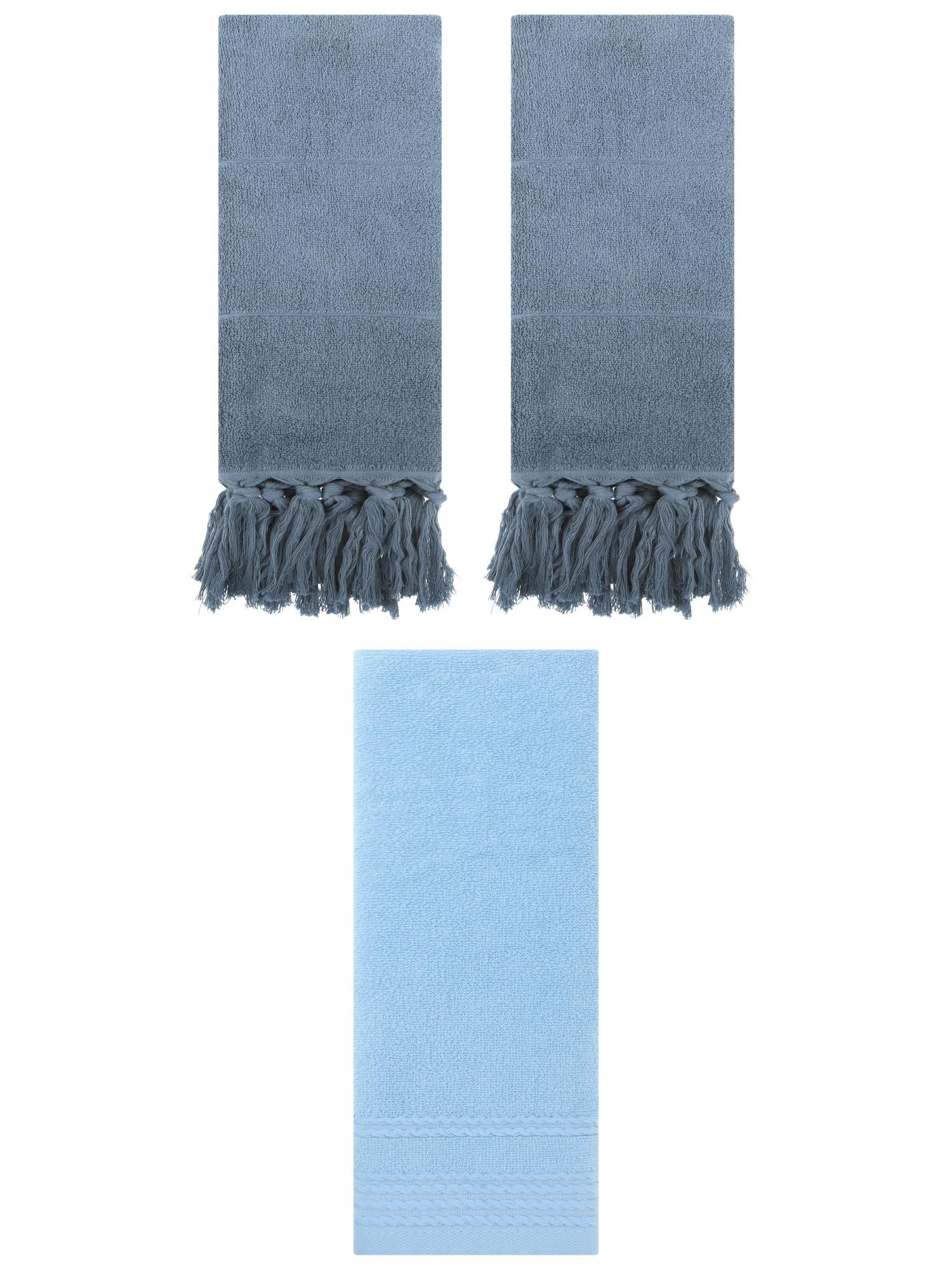 Unique Bargains 3 Pack Striped Tassels Hand Towels for Bathroom 14" x 30" Blue