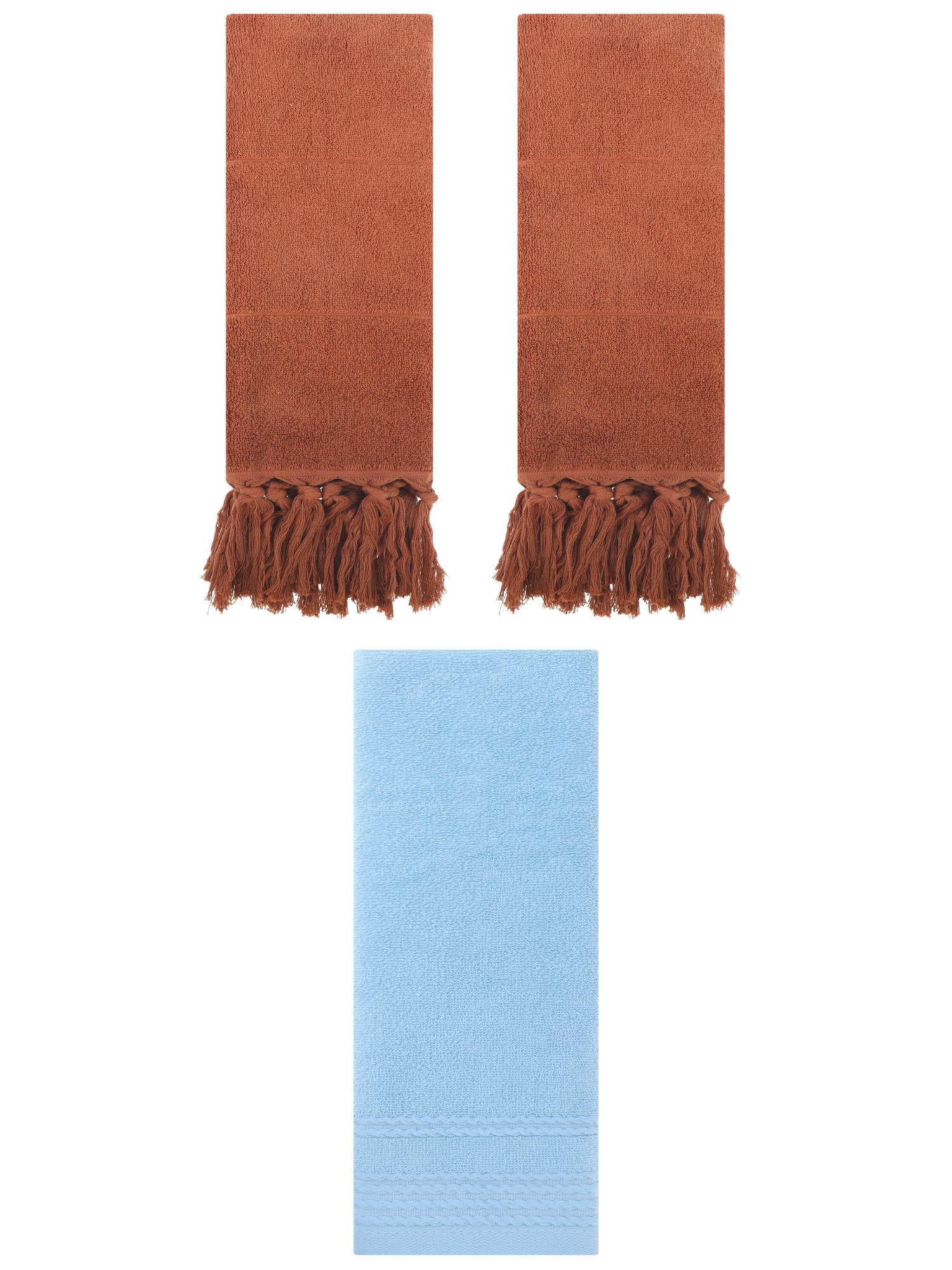 Unique Bargains 3 Pack Striped Tassels Hand Towels for Bathroom 14" x 30" Brown/Blue