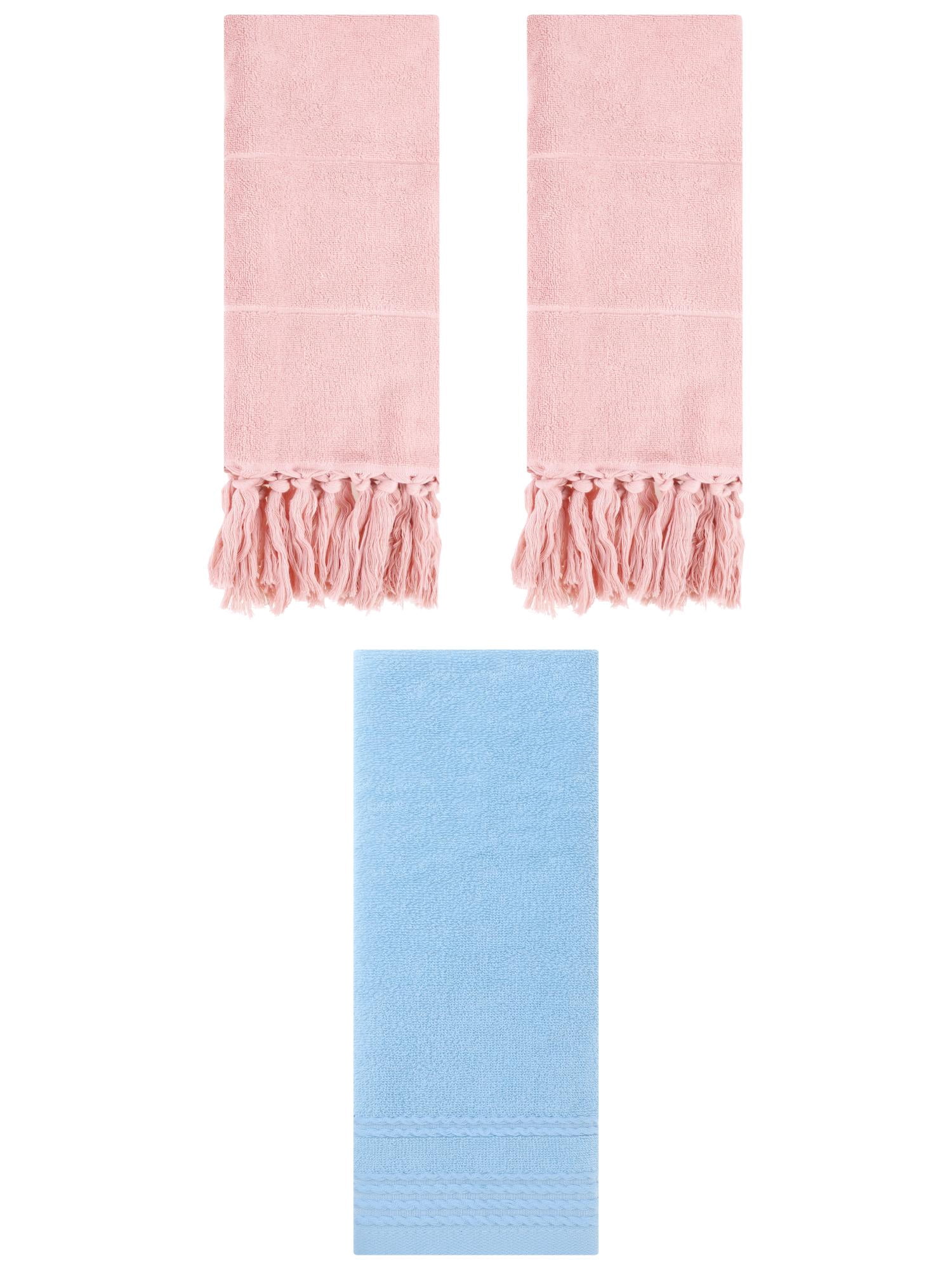 Unique Bargains 3 Pack Striped Tassels Hand Towels for Bathroom 14" x 30" Pink/Blue