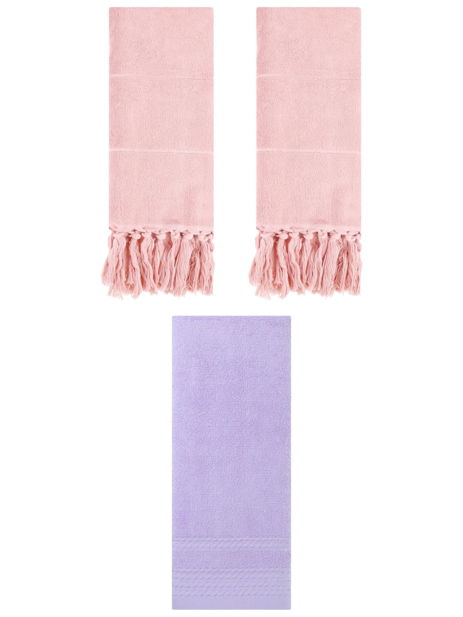 Unique Bargains 3 Pack Striped Tassels Hand Towels for Bathroom 14" x 30" Pink/Purple
