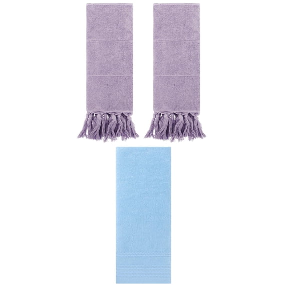 Unique Bargains 3 Pack Striped Tassels Hand Towels for Bathroom 14" x 30" Purple/Blue