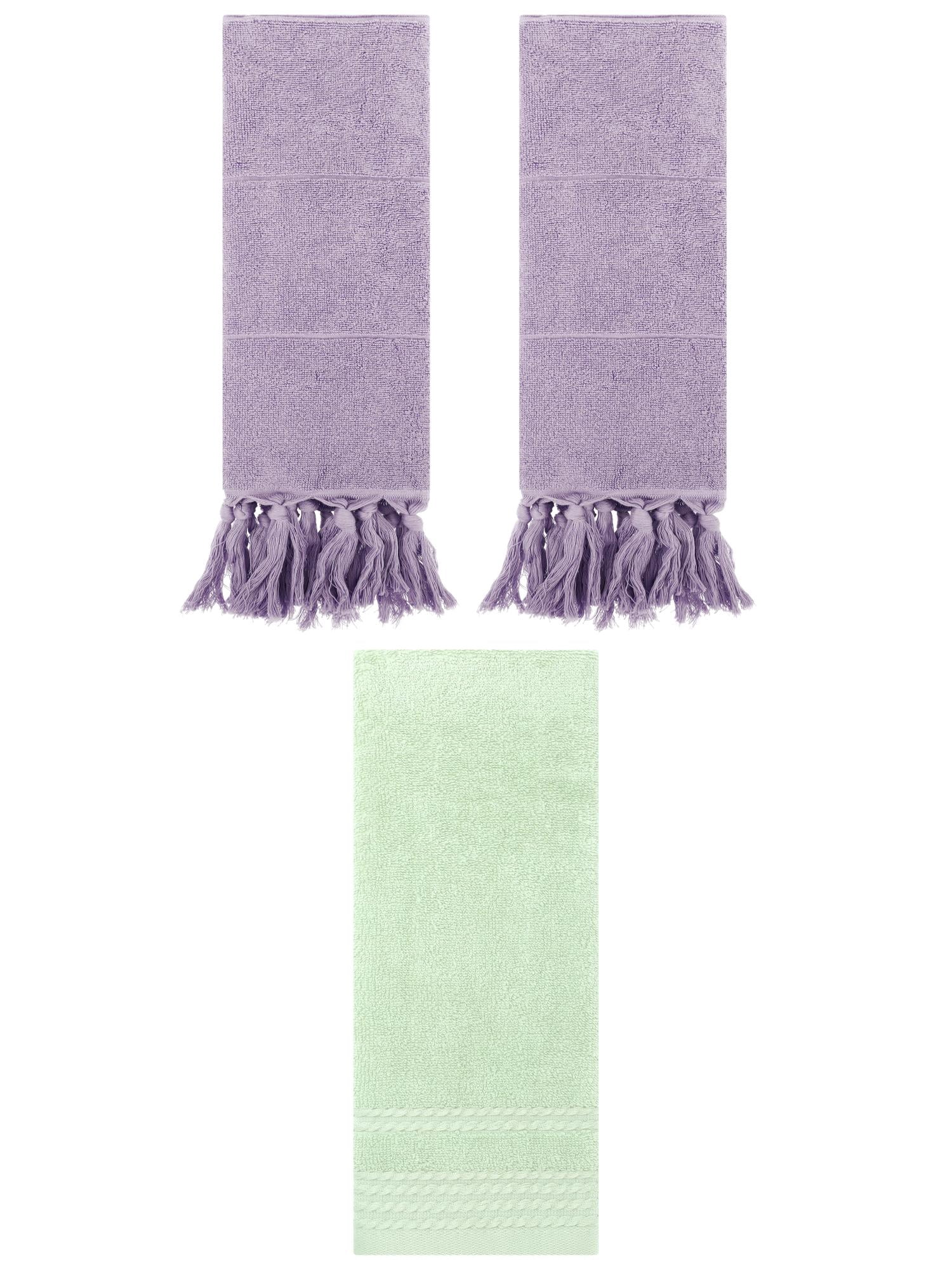 Unique Bargains 3 Pack Striped Tassels Hand Towels for Bathroom 14" x 30" Purple/Green
