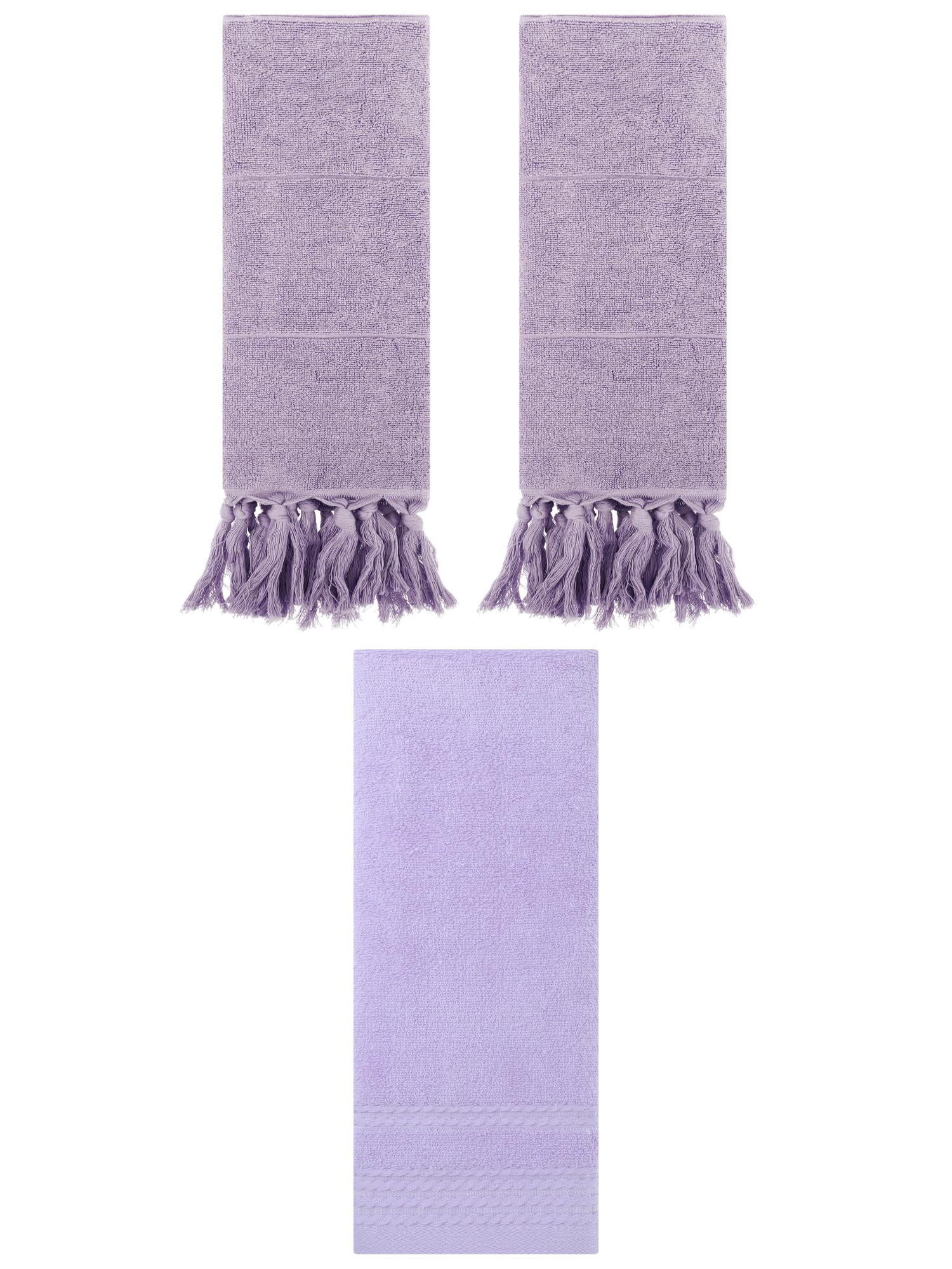 Unique Bargains 3 Pack Striped Tassels Hand Towels for Bathroom 14" x 30" Purple