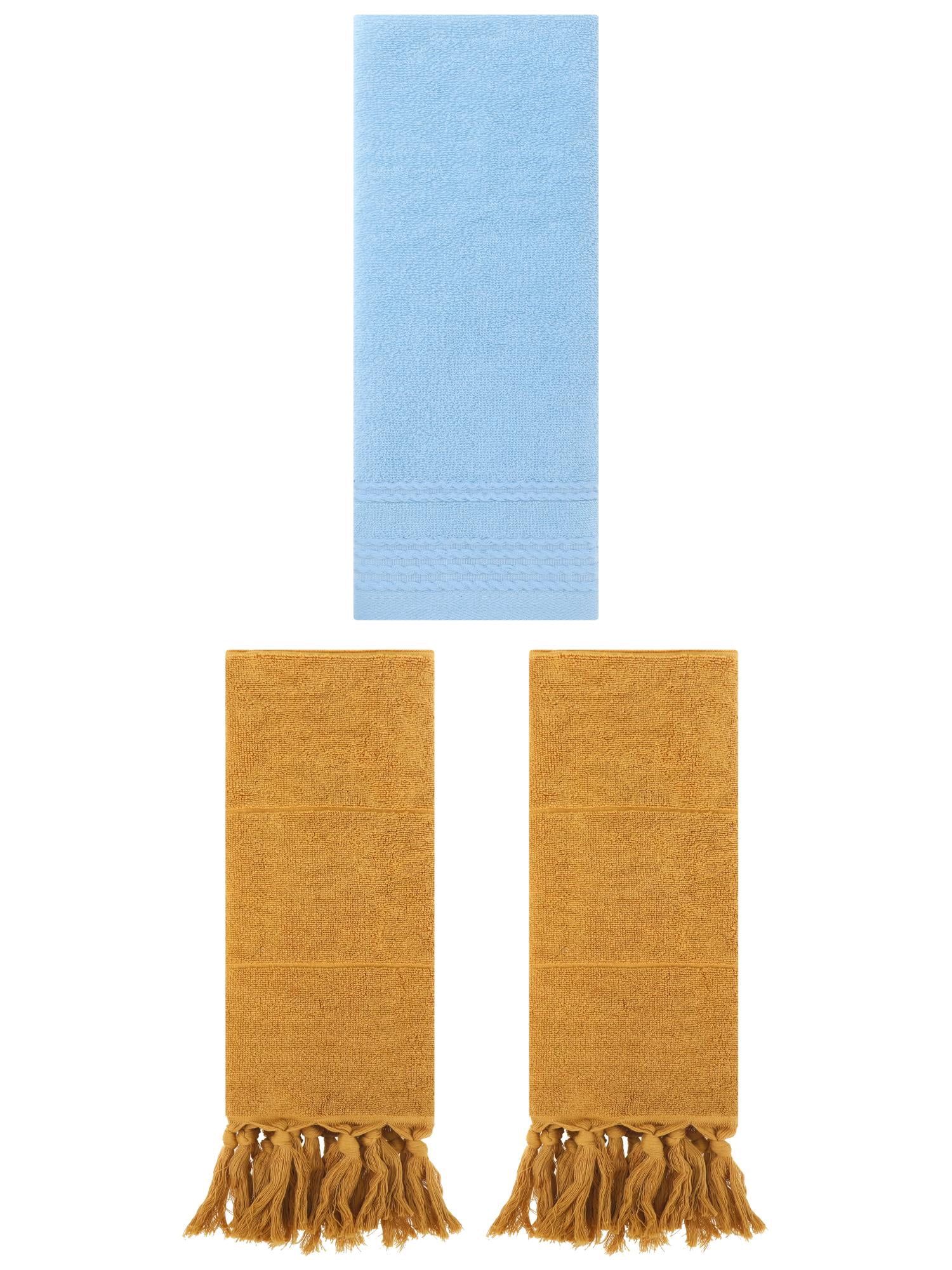 Unique Bargains 3 Pack Striped Tassels Hand Towels for Bathroom 14" x 30" Yellow/Blue
