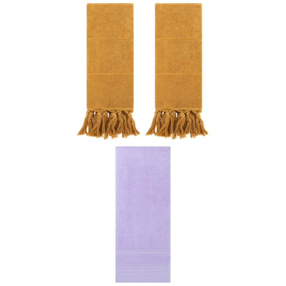 Unique Bargains 3 Pack Striped Tassels Hand Towels for Bathroom 14" x 30" Yellow/Purple